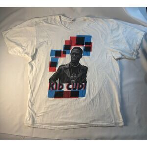 Kid Cudi Graphic T-Shirt Hip Hop Music‎ White Tee Crew Neck Short Sleeve XL